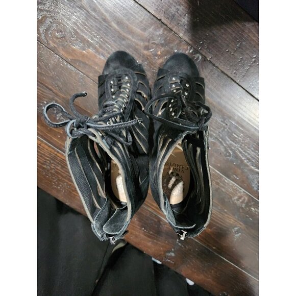 Vince Camuto Fionna Black Suede Lace-Up Open Toe High Heel Booties/Sz. 8M - Picture 7 of 9